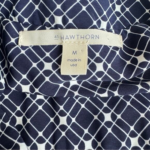 41 Hawthorn Kaziah Shirt Dress Cinch Waist Button Gingham Navy Pink Floral Large - Picture 3 of 10